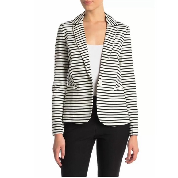 NWT Philosophy Apparel Ivory White Black Stripe Ponte Stretch Blazer Jacket MED - Picture 1 of 16